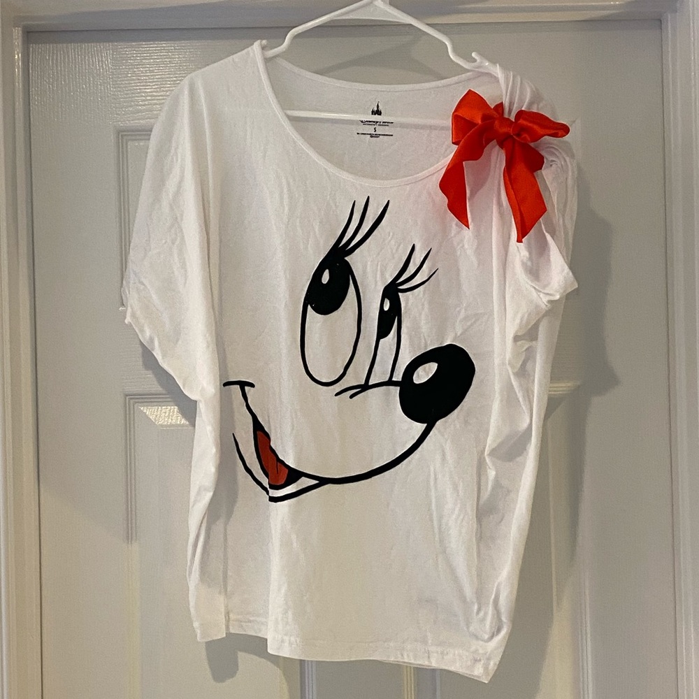 Minnie Mouse Face Top with Tie Red Bow on Shoulder